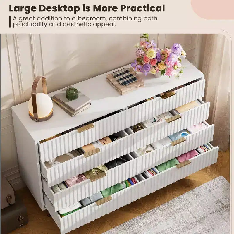 Cassettiera a 8 cassetti per camera da letto, comò moderno da 54 pollici con scanalature e cassetti profondi, organizer in legno per soggiorno, corridoio, camera dei bambini