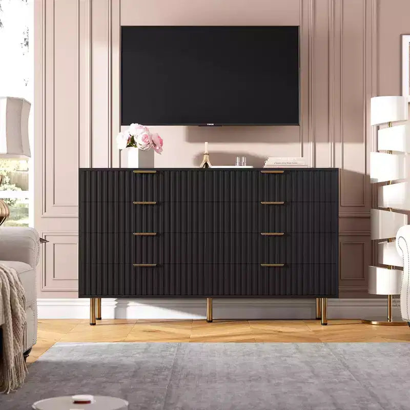 Cassettiera a 8 cassetti per camera da letto, comò moderno da 54 pollici con scanalature e cassetti profondi, organizer in legno per soggiorno, corridoio, camera dei bambini