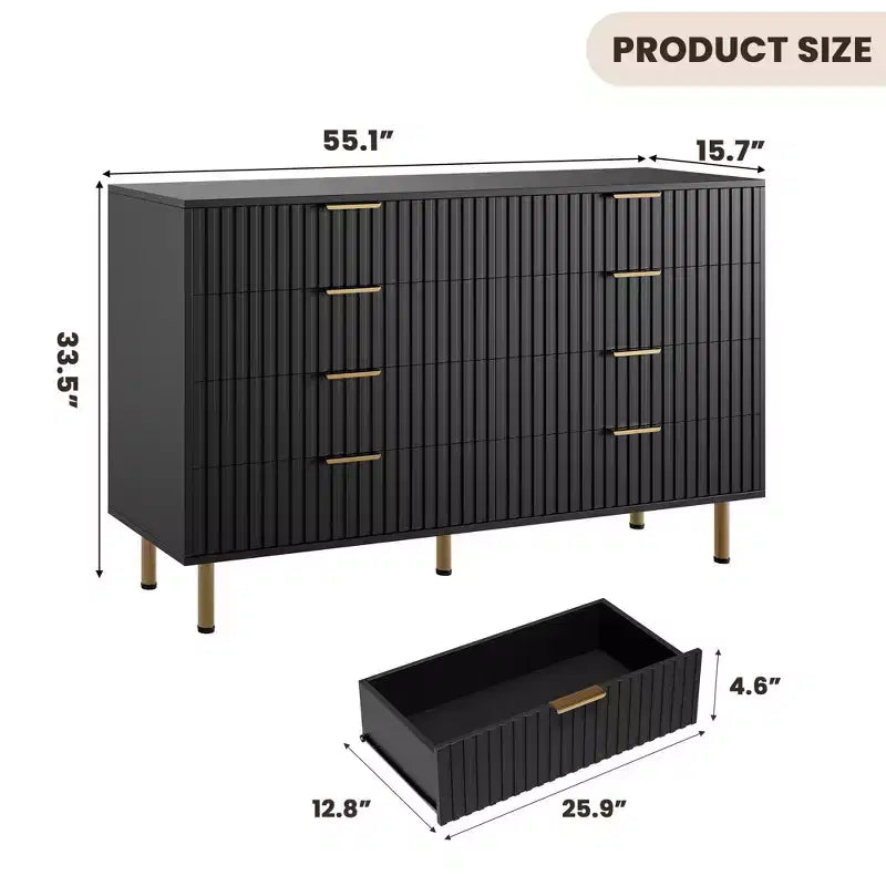 Cassettiera a 8 cassetti per camera da letto, comò moderno da 54 pollici con scanalature e cassetti profondi, organizer in legno per soggiorno, corridoio, camera dei bambini