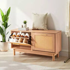 VEVOR Panchina scarpiera da ingresso, 100 x 30 x 53 cm, panchina porta scarpe effetto rattan con 2 cassetti a ribalta, scarpiera portaoggetti da 136 kg con 4 scomparti, marrone