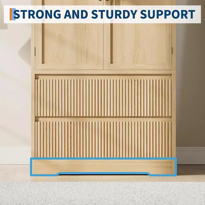 Armadio Guardaroba in Legno Naturale con Ante in Vetro - 2 Cassetti e Asta Appendiabiti - 80L x 167.5A cm - Armadio Indipendente per Camera da Letto