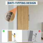 Armadio Guardaroba in Legno Naturale con Ante in Vetro - 2 Cassetti e Asta Appendiabiti - 80L x 167.5A cm - Armadio Indipendente per Camera da Letto