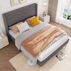 Acekool Base Letto Imbottita Full Size, Piattaforma in Velluto a Coste con Testiera Alettata con Canali Verticali, Doghe in Legno, Nessuna Rete a Molle, Grigio