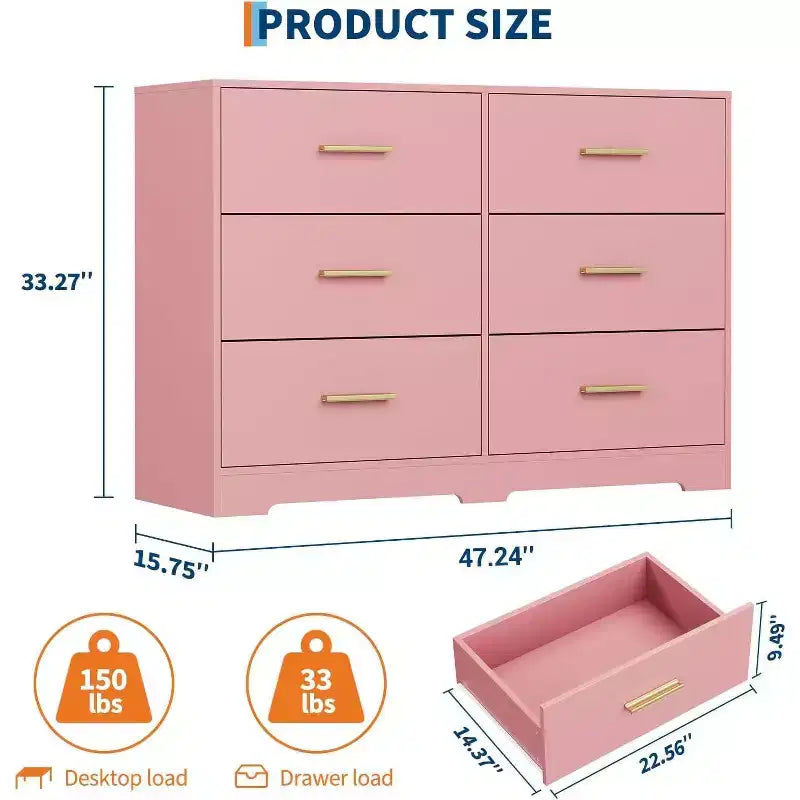 Acekool Cassettiera a 6 Cassetti, Comò Moderno con Maniglie in Metallo, Porta TV in Legno e Organizzatore di Archiviazione per Camera da Letto, Soggiorno