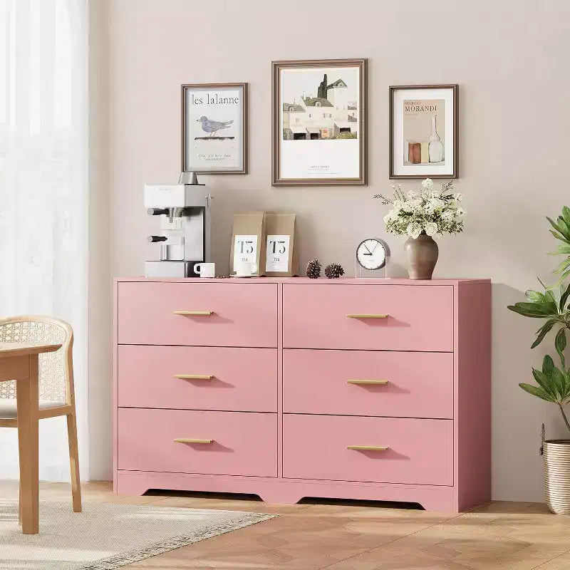 Acekool Cassettiera a 6 Cassetti, Comò Moderno con Maniglie in Metallo, Porta TV in Legno e Organizzatore di Archiviazione per Camera da Letto, Soggiorno