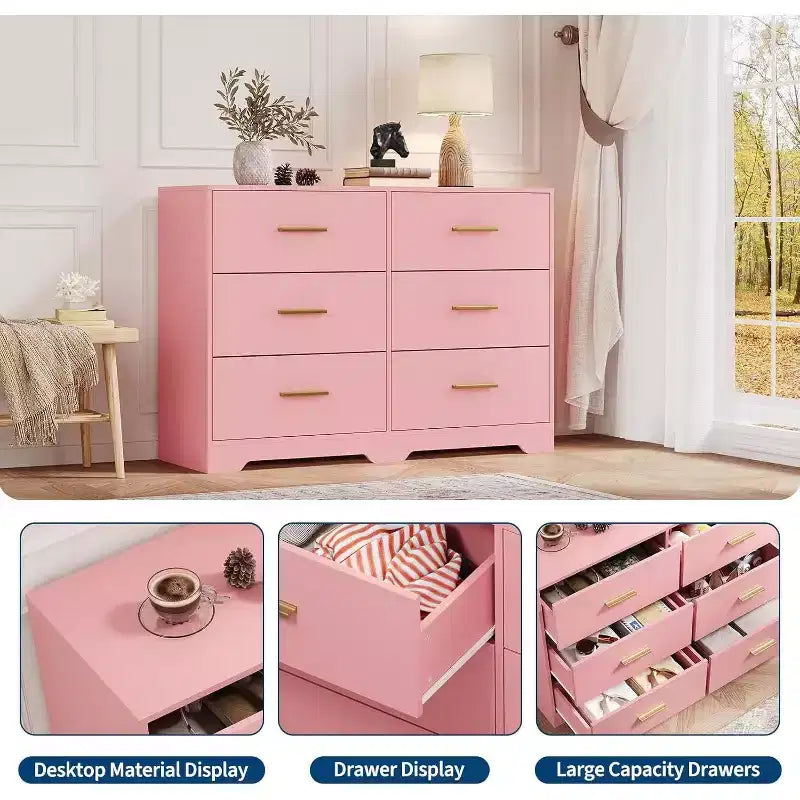 Acekool Cassettiera a 6 Cassetti, Comò Moderno con Maniglie in Metallo, Porta TV in Legno e Organizzatore di Archiviazione per Camera da Letto, Soggiorno