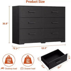 Acekool Cassettiera a 6 Cassetti, Comò Moderno con Maniglie in Metallo, Porta TV in Legno e Organizzatore di Archiviazione per Camera da Letto, Soggiorno