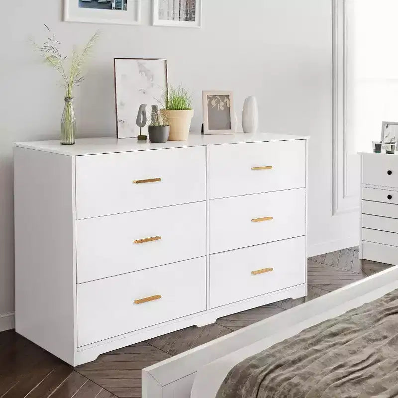 Acekool Cassettiera a 6 Cassetti, Comò Moderno con Maniglie in Metallo, Porta TV in Legno e Organizzatore di Archiviazione per Camera da Letto, Soggiorno