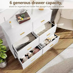 Acekool Cassettiera a 6 Cassetti, Comò Moderno con Maniglie in Metallo, Porta TV in Legno e Organizzatore di Archiviazione per Camera da Letto, Soggiorno