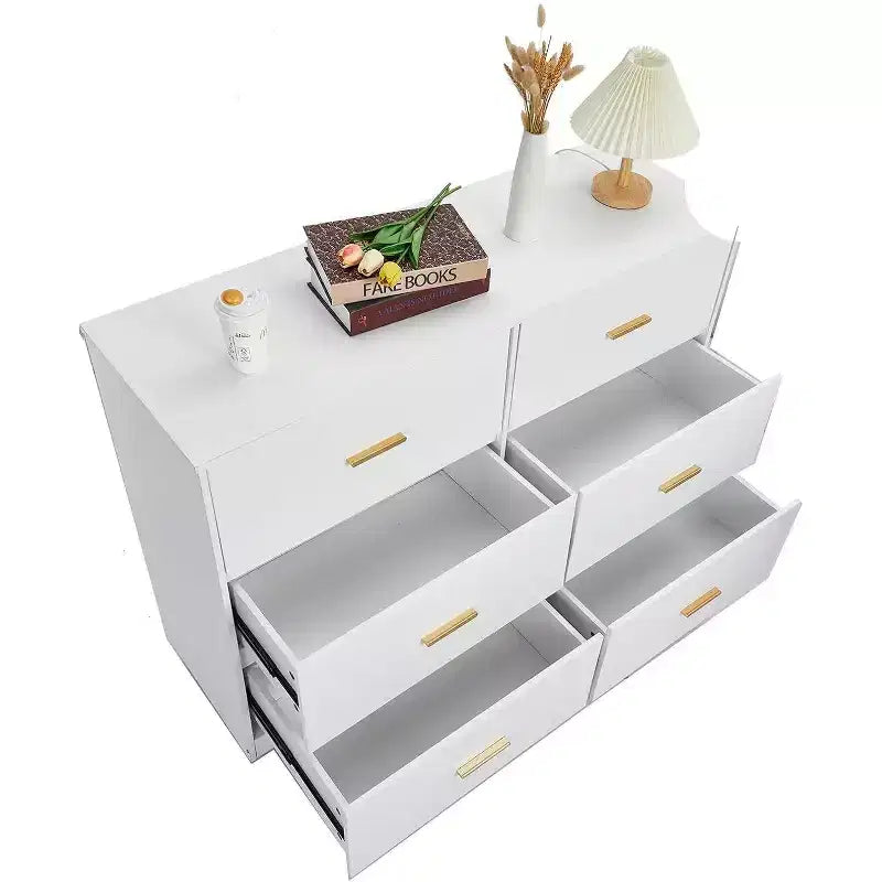 Acekool Cassettiera a 6 Cassetti, Comò Moderno con Maniglie in Metallo, Porta TV in Legno e Organizzatore di Archiviazione per Camera da Letto, Soggiorno