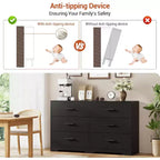 Acekool Cassettiera a 6 Cassetti, Comò Moderno con Maniglie in Metallo, Porta TV in Legno e Organizzatore di Archiviazione per Camera da Letto, Soggiorno