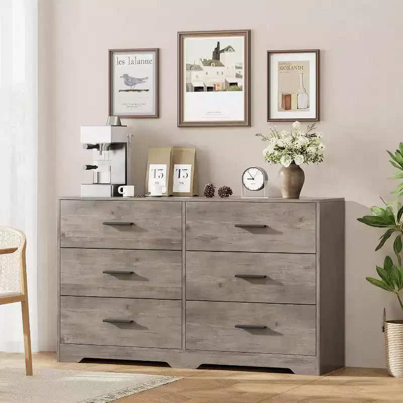 Acekool Cassettiera a 6 Cassetti, Comò Moderno con Maniglie in Metallo, Porta TV in Legno e Organizzatore di Archiviazione per Camera da Letto, Soggiorno
