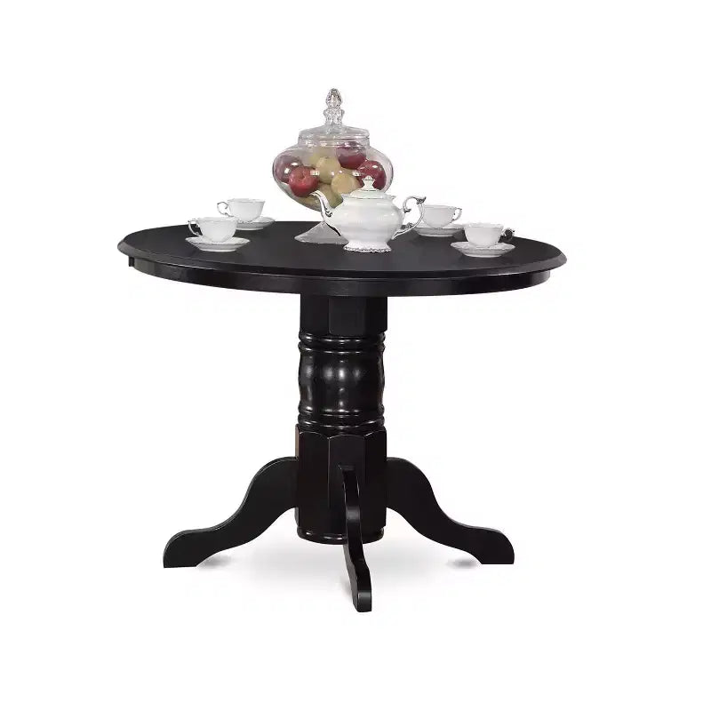 HomeStock Belmont, set da 5 pezzi, tavolo da pranzo rotondo da 42 pollici e 4 sedie da cucina con seduta in legno, nero