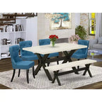 HomeStock Belmont set da pranzo da 6 pezzi - 4 sedie da pranzo con tavolo da pranzo rettangolare e panca da pranzo - Finitura bianco lino e nero