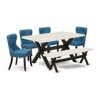 HomeStock Belmont set da pranzo da 6 pezzi - 4 sedie da pranzo con tavolo da pranzo rettangolare e panca da pranzo - Finitura bianco lino e nero