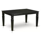 HomeStock Belmont Set Sala da Pranzo 7 Pezzi Include un Tavolo da Cucina Rettangolare con Prolunga a Farfalla e Sei Sedie Parson con Tessuto Blu, Finitura Nera