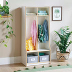 Mobile Contenitore in Legno a 2 Sezioni Guidecraft EdQ con Panca per Aula, Organizzatore a Cubi per Bambini con Scaffali e Ganci per Cappotti