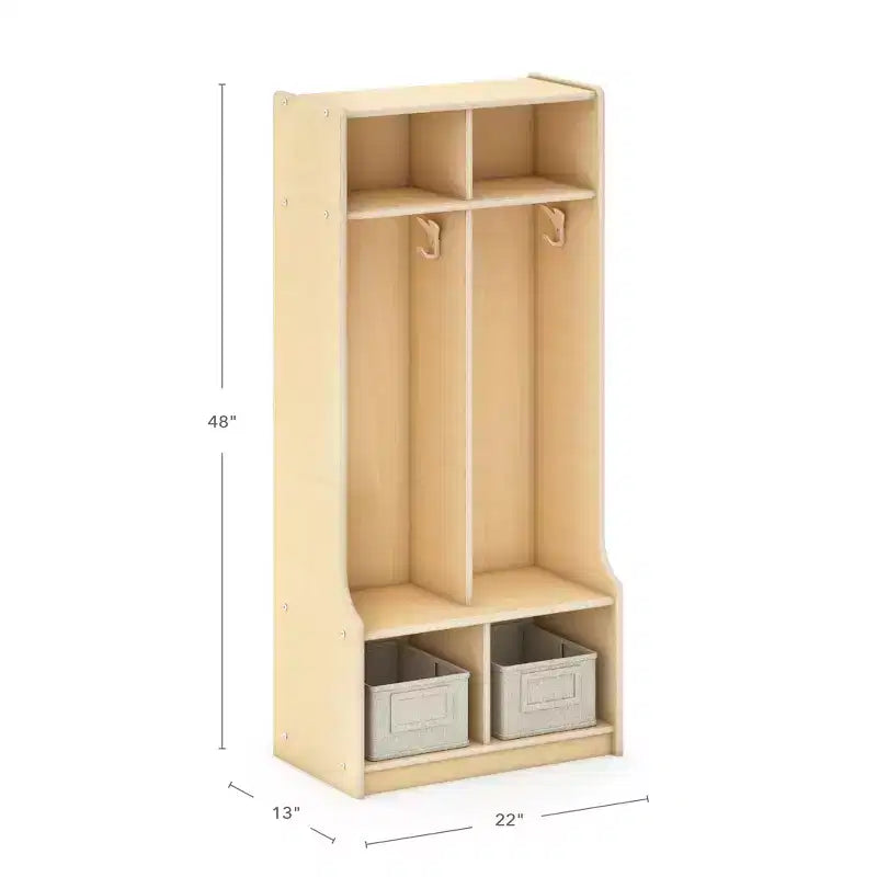 Mobile Contenitore in Legno a 2 Sezioni Guidecraft EdQ con Panca per Aula, Organizzatore a Cubi per Bambini con Scaffali e Ganci per Cappotti