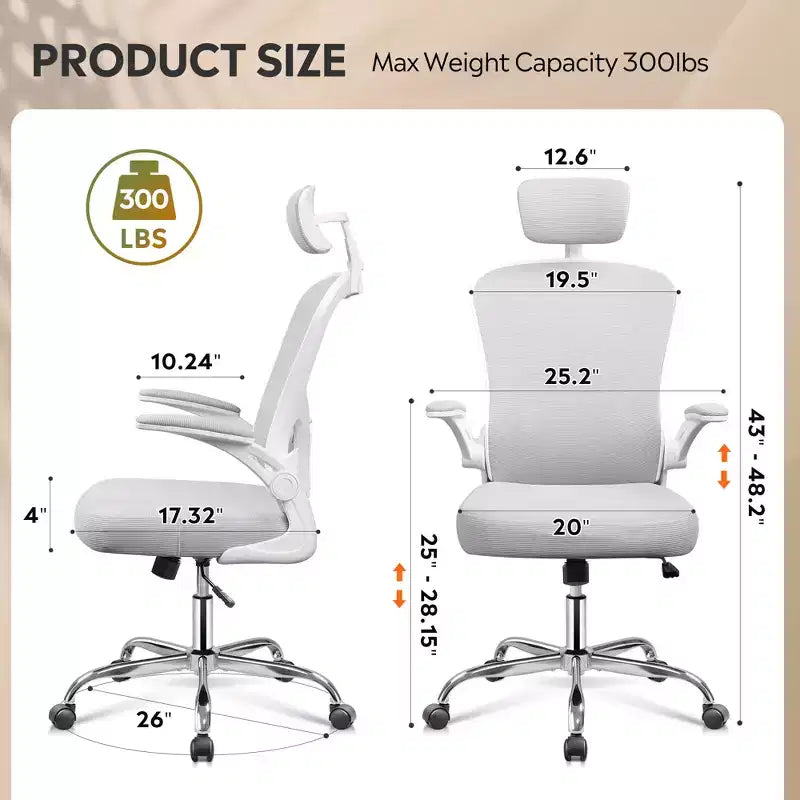Sedia da Ufficio GALAXHERO Alta con Schienale in Rete, Sedia Ergonomica da Scrivania con Braccioli Ribaltabili, Poggiatesta Regolabile e Supporto Lombare