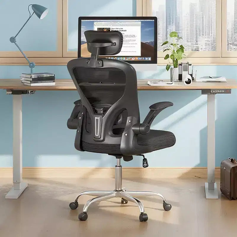Sedia da Ufficio GALAXHERO Alta con Schienale in Rete, Sedia Ergonomica da Scrivania con Braccioli Ribaltabili, Poggiatesta Regolabile e Supporto Lombare