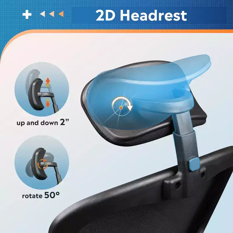 Sedia da Ufficio GALAXHERO Alta con Schienale in Rete, Sedia Ergonomica da Scrivania con Braccioli Ribaltabili, Poggiatesta Regolabile e Supporto Lombare