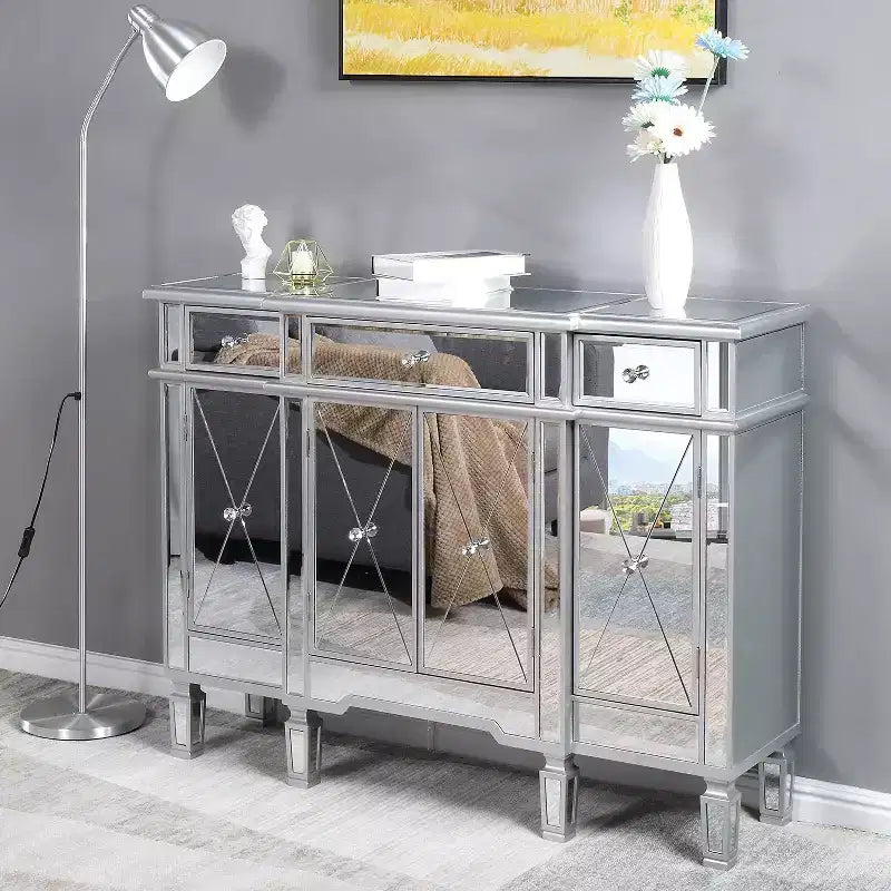 Cassettiera Karl Home 3 cassetti in MDF argento larghezza 122 cm