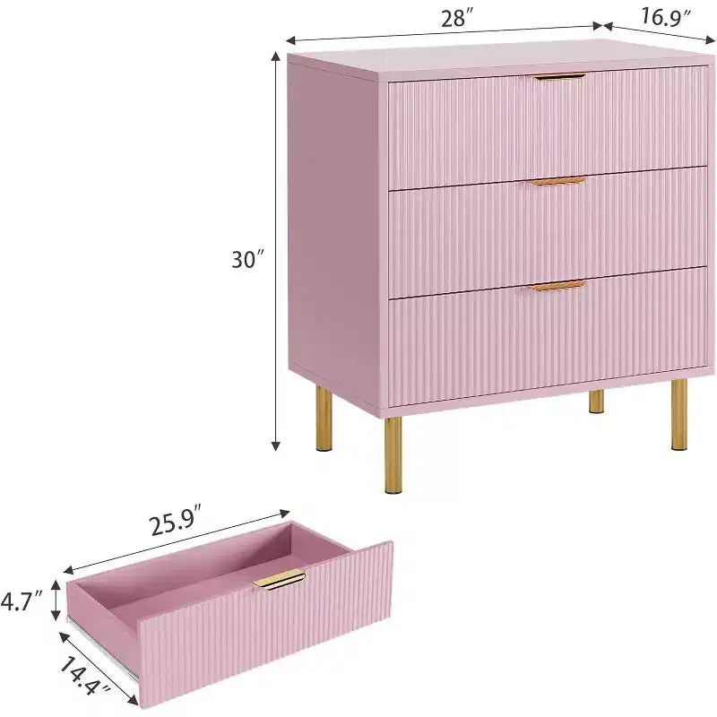 Cassettiera Moderna a 3 Cassetti - Maniglie Dorate e Ampio Spazio Contenitivo per Camera da Letto e Soggiorno