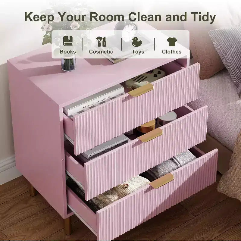 Cassettiera Moderna a 3 Cassetti - Maniglie Dorate e Ampio Spazio Contenitivo per Camera da Letto e Soggiorno