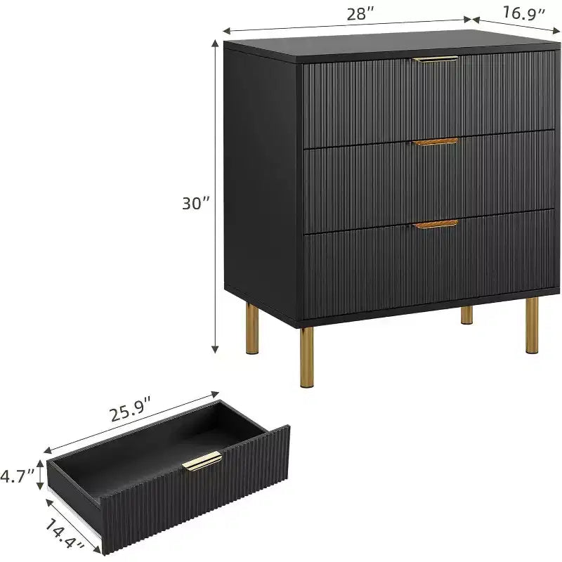Cassettiera Moderna a 3 Cassetti - Maniglie Dorate e Ampio Spazio Contenitivo per Camera da Letto e Soggiorno