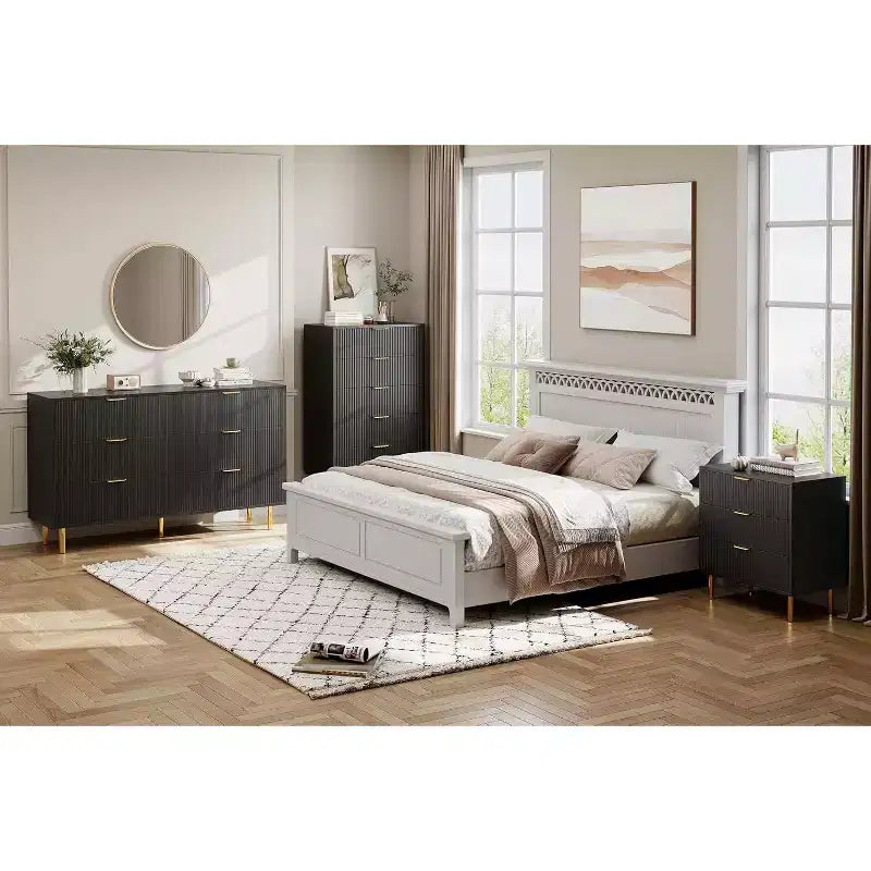 Cassettiera Moderna a 3 Cassetti - Maniglie Dorate e Ampio Spazio Contenitivo per Camera da Letto e Soggiorno