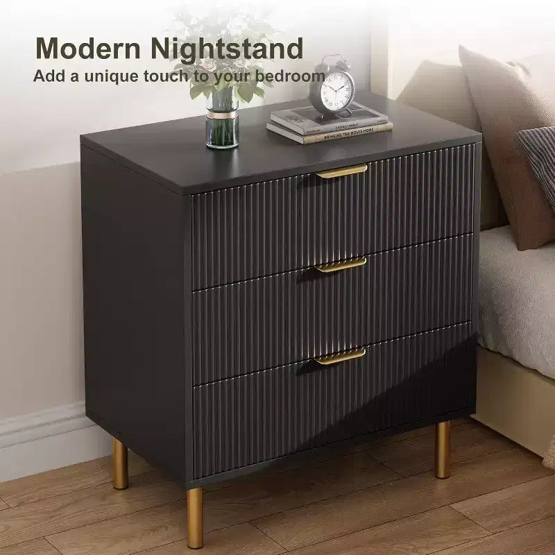 Cassettiera Moderna a 3 Cassetti - Maniglie Dorate e Ampio Spazio Contenitivo per Camera da Letto e Soggiorno